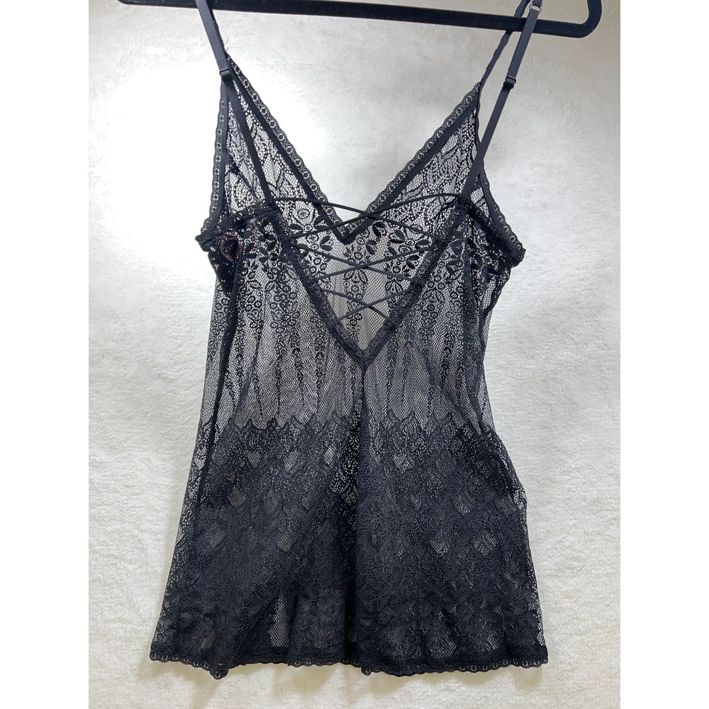 Victoria's Secret Black Lace Chemise with Sheer Floral Design